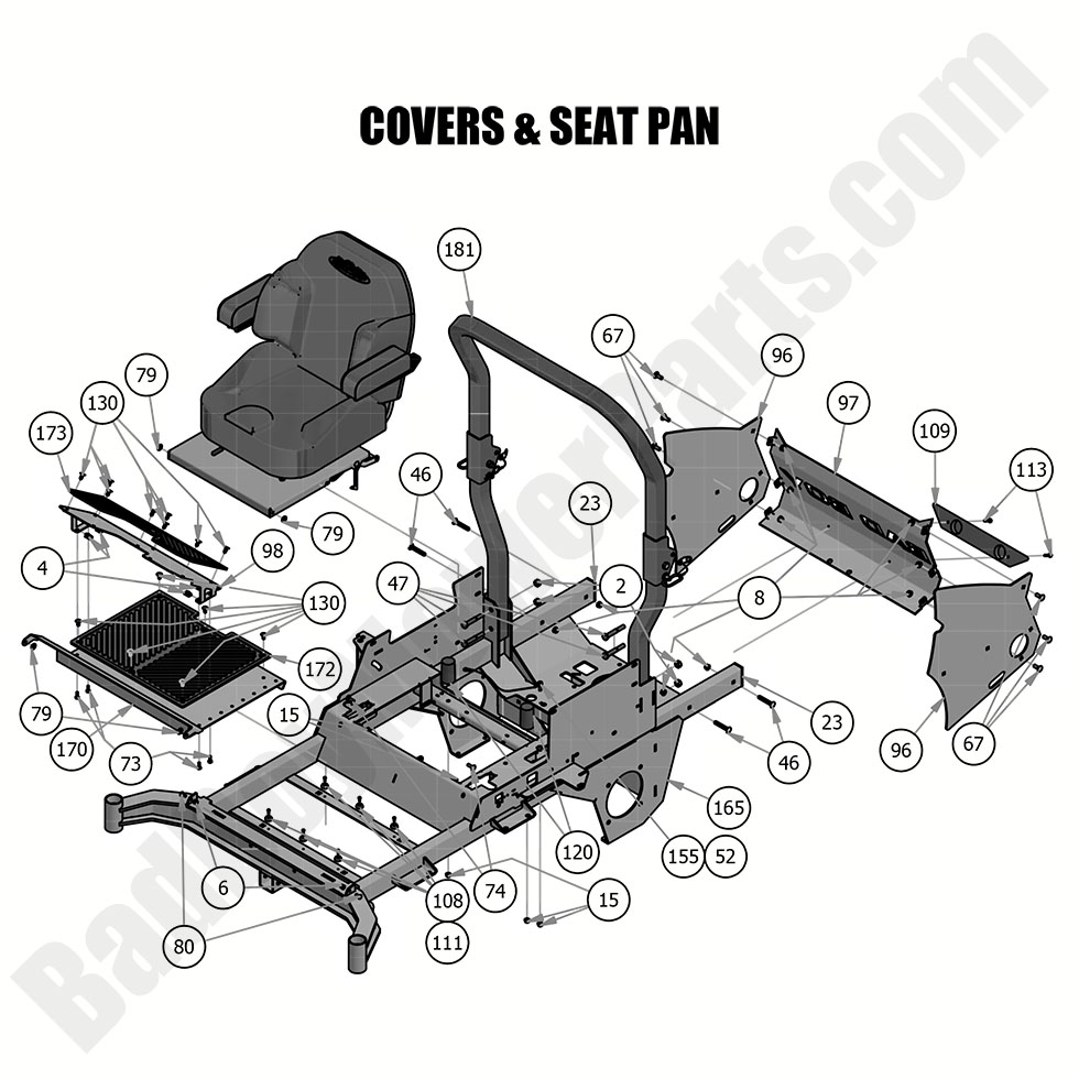 1932 - Bad Boy Mower Parts Lookup > 2019 > Rebel > Cover & Seat Pan